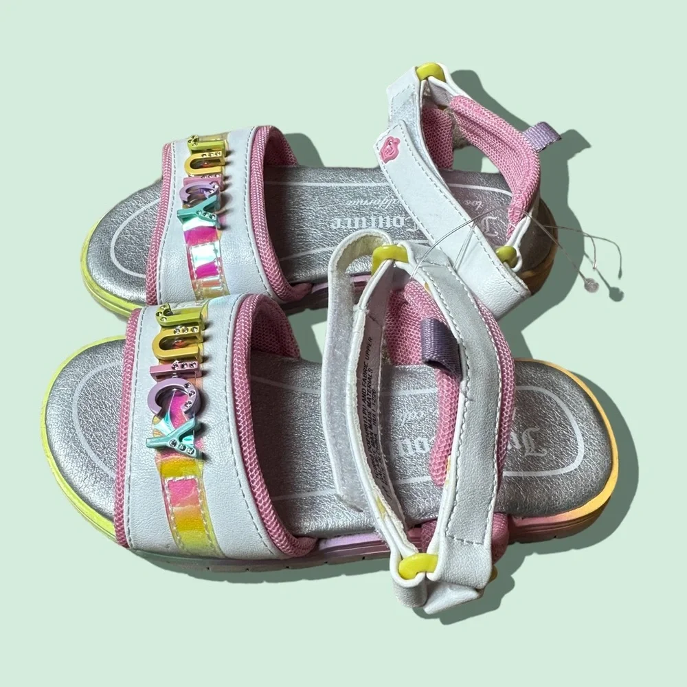 Baby Girl Colorful White Silver Juicy Couture Velcro Strap Sandals Size 7